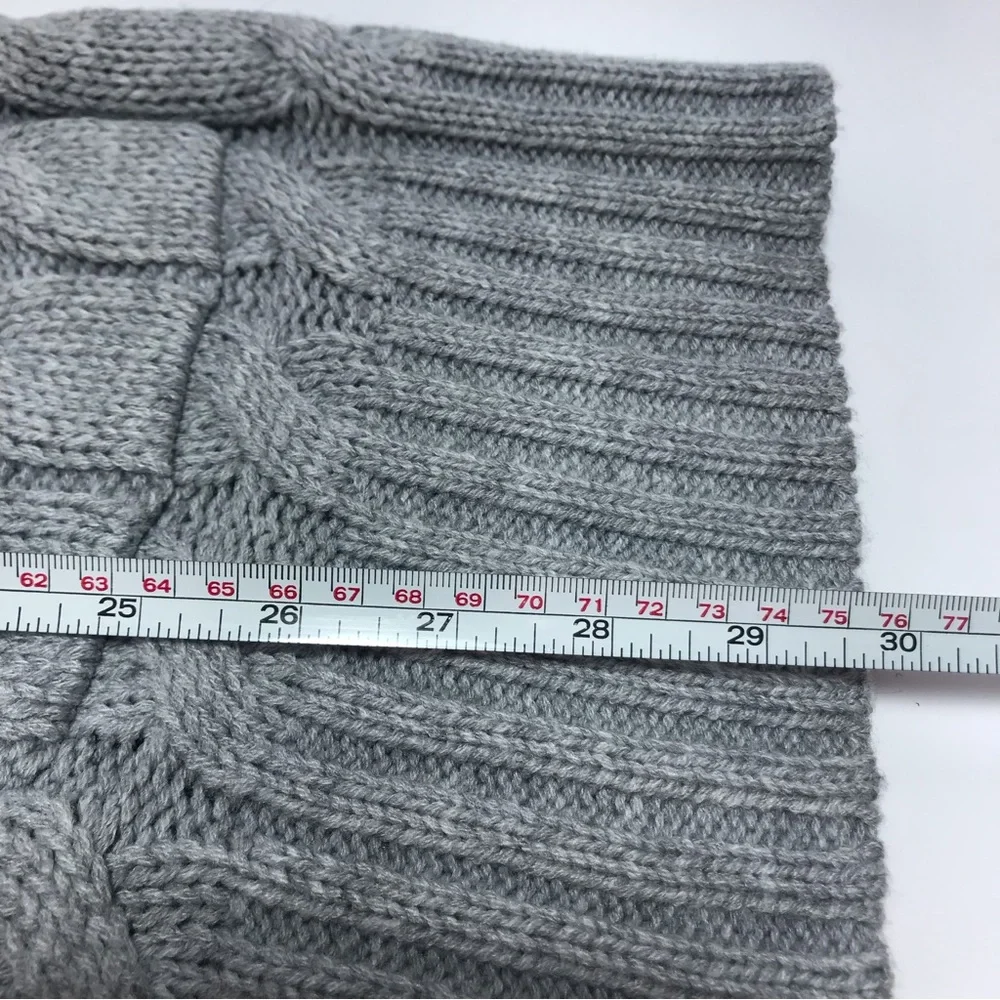 Women's Grey V-Neck Pocket Cable Knit Long Cardigan Button Down Sweater Size XXL